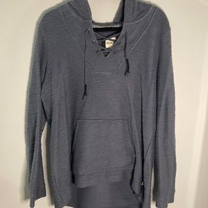 Stone blue Roxy hooded sweater with arm detailing.